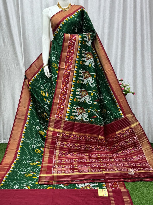 Royal Blue Pochampally Ikkat Pure Silk Saree with Pink Border | With Blouse Piece