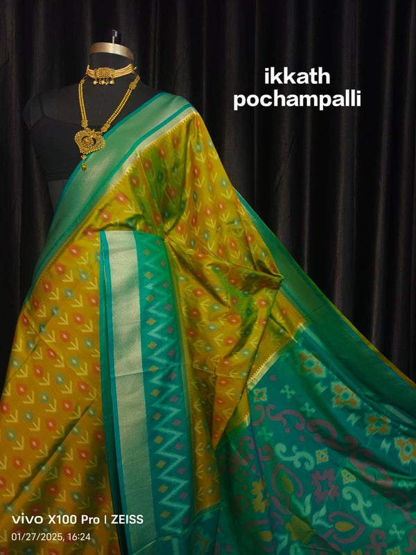 Pochampally Ikkat Rich Pattu Silk Saree | With Blouse Piece