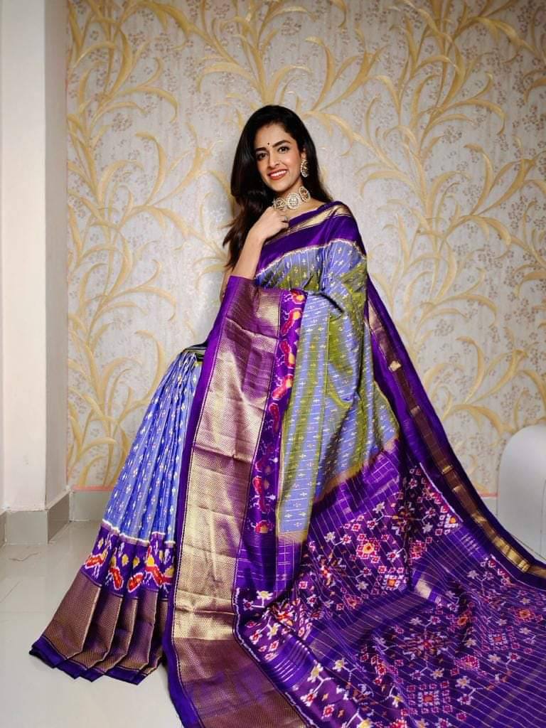 Ikkat Printed Handloom Soft Silk Saree | With Blouse Piece