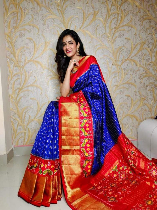 Pochampally Ikkat & Dola Silk Blend Saree | With Blouse Piece