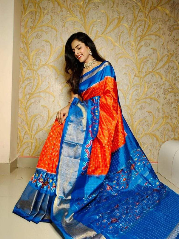 Pochampally Ikkat Dola Silk Premium Patola Saree | With Blouse Piece