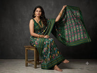 Emerald Green Pochampally Ikkat Dola Silk Printed Saree