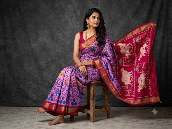 Pastel Violet Pochampally Ikkat Dola Silk Printed Saree