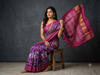 Purple Pochampally Ikkat Dola Silk Printed Saree