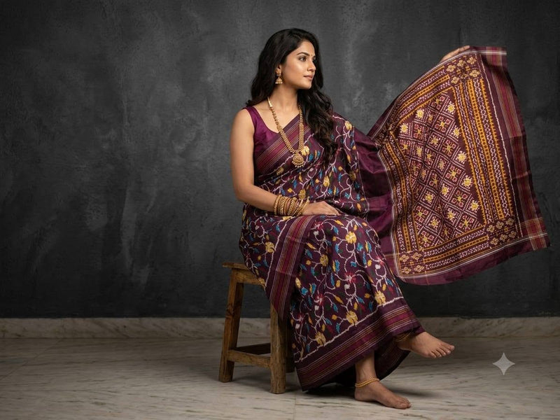 Wine Pochampally Ikkat Dola Silk Printed Saree
