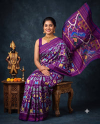 Deep Purple Pochampally Ikkat Dola Silk Printed Saree