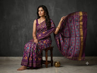 Plum Violet Pochampally Ikkat Dola Silk Printed Saree