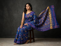 Cobalt Blue Pochampally Ikkat Dola Silk Printed Saree