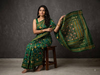 Dark Green Pochampally Ikkat Dola Silk Printed Saree