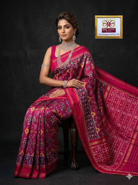 Magenta Fuchsia Pochampally Ikkat Dola Silk Printed Saree