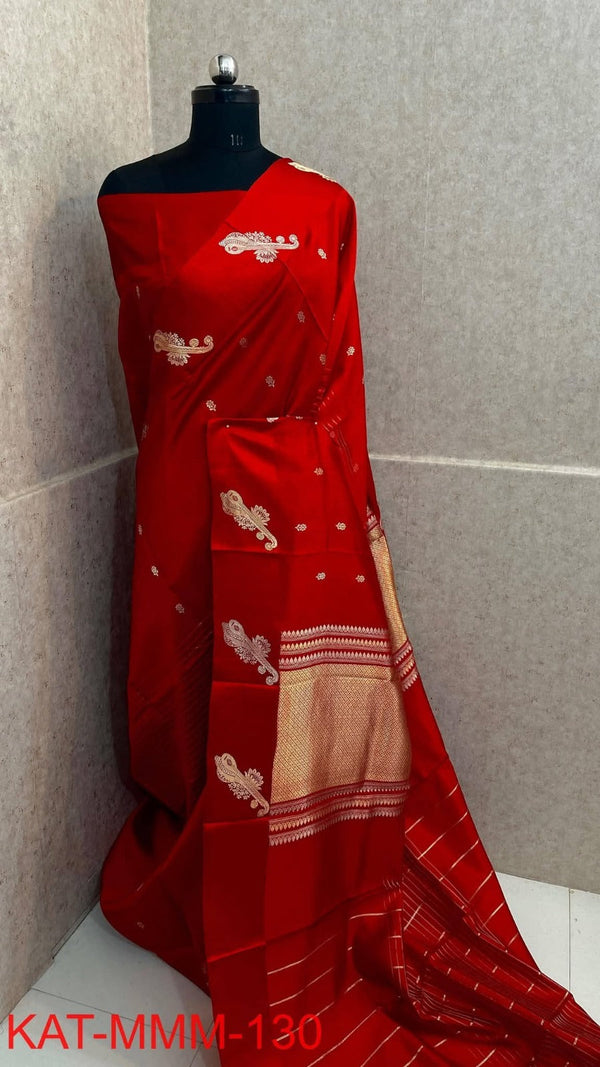 Red Paisley Dola Silk Printed Saree | With Blouse Piece