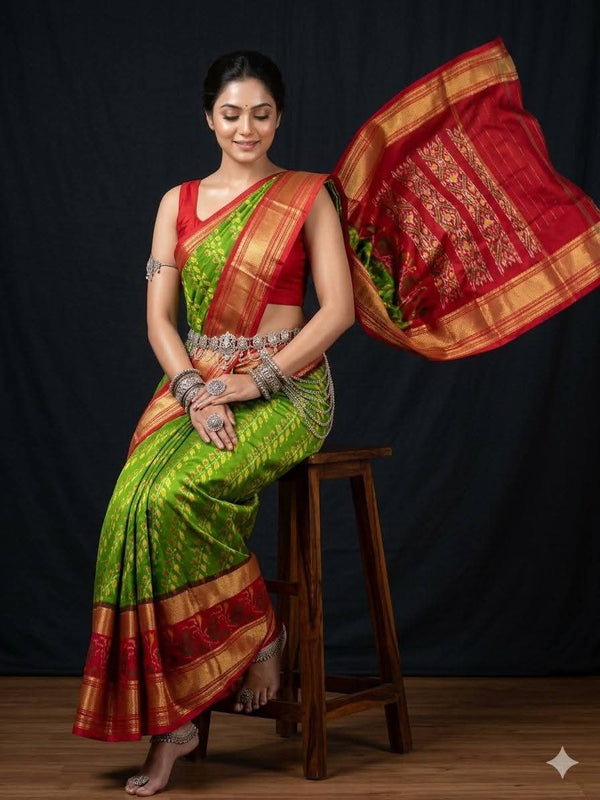 Green Floral Dola Silk Printed Saree | With Blouse Piece