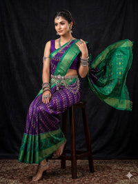 Purple Geometric Dola Silk Printed Saree | With Blouse Piece