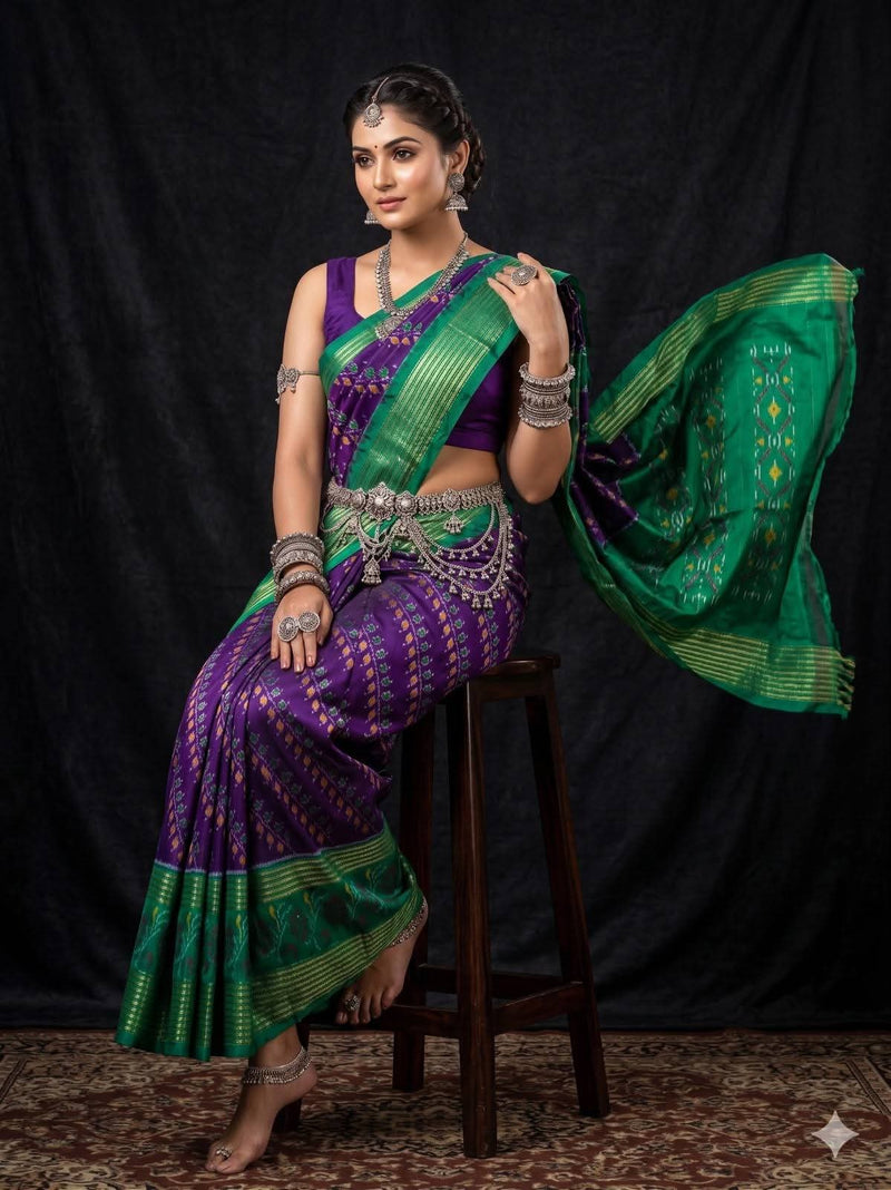 Purple Geometric Dola Silk Printed Saree | With Blouse Piece
