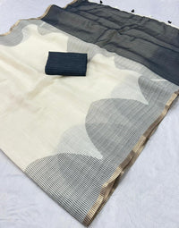 Linen Cotton Gold Jari Border Saree