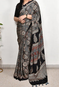 Black Ajrakh Modal Silk Saree