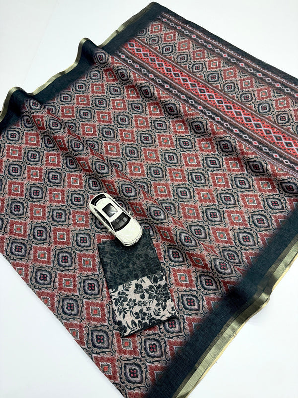 Gold Jari Linen Cotton Ethnic Saree