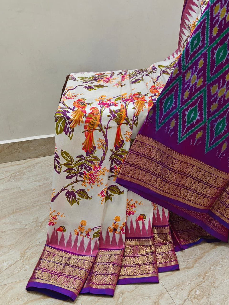 Double Peacock Weave Printed Saree