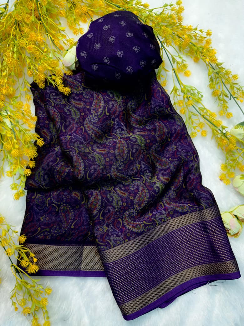 Ajrakh Geometric Print Saree