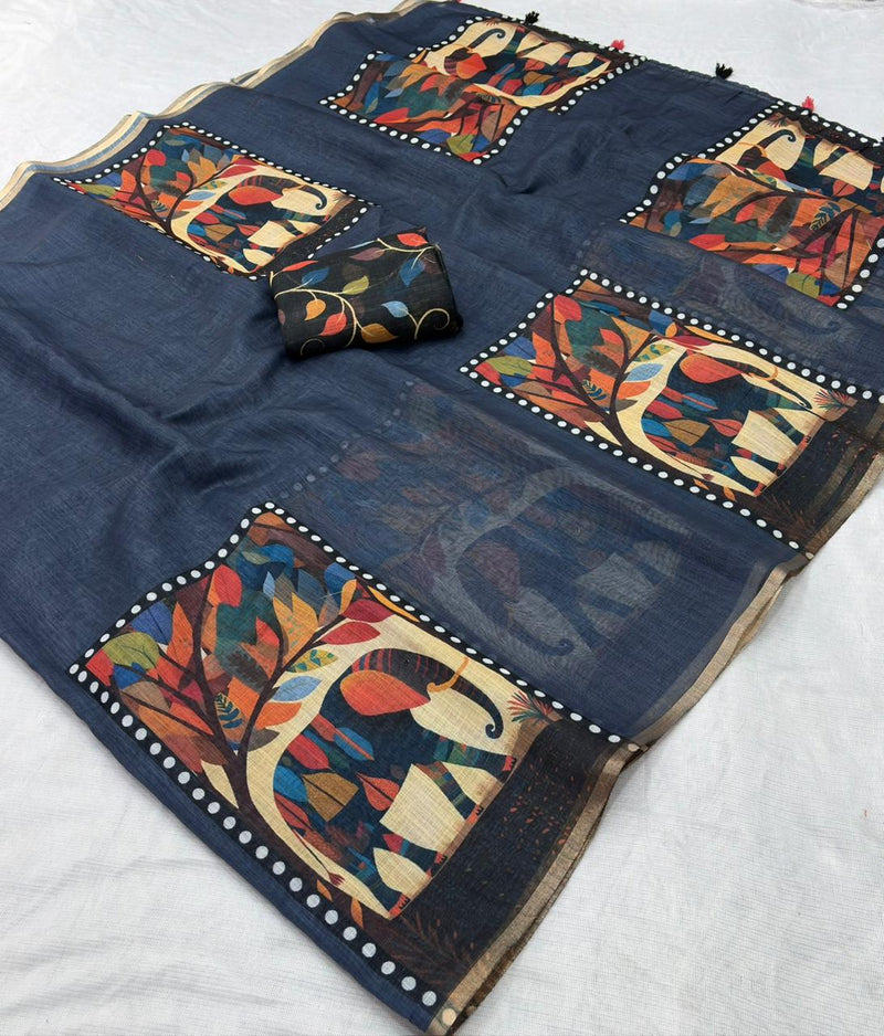 Linen Cotton Gold Jari Border Saree