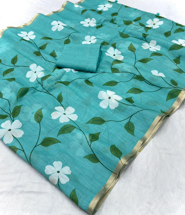 Linen Cotton Gold Jari Border Saree