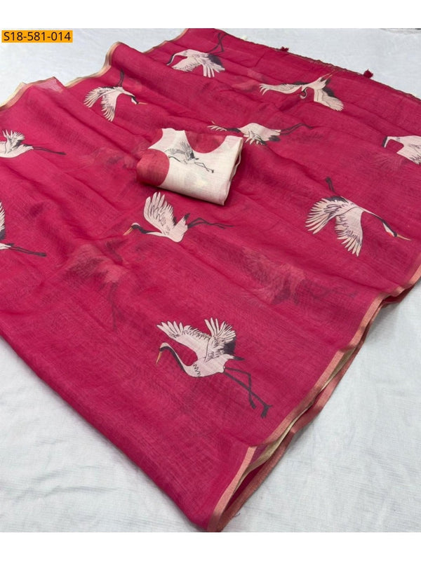 Gold Jari Linen Cotton Ethnic Saree