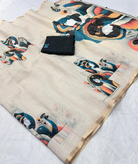 Linen Cotton Saree with Gold Jari Border
