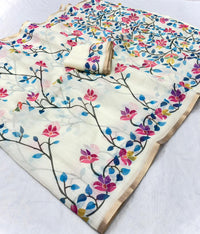 Linen Cotton Gold Jari Border Saree