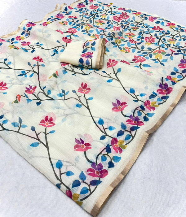Linen Cotton Gold Jari Border Saree