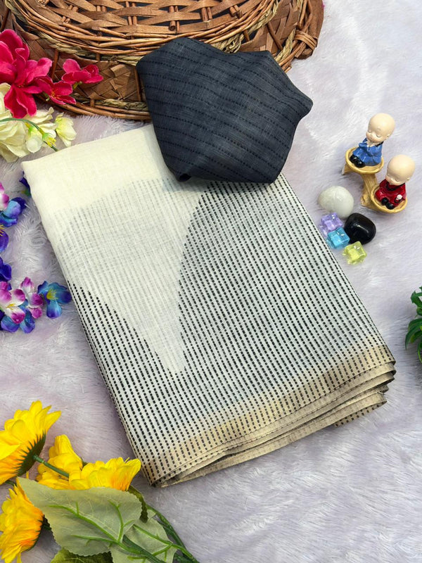 Gold Jari Linen Cotton Ethnic Saree