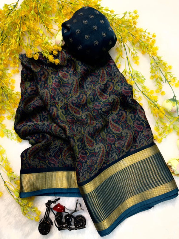 Ajrakh Geometric Print Saree