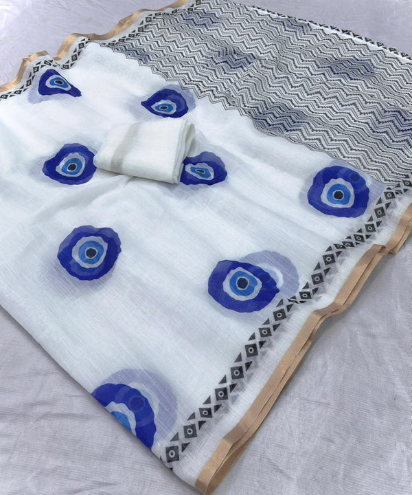 Linen Cotton Saree with Gold Jari Border