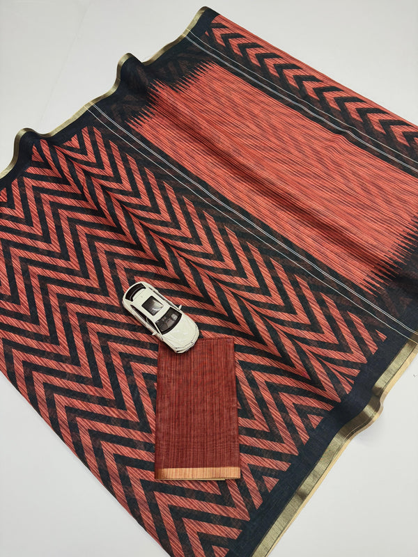 Linen Cotton Gold Jari Border Saree