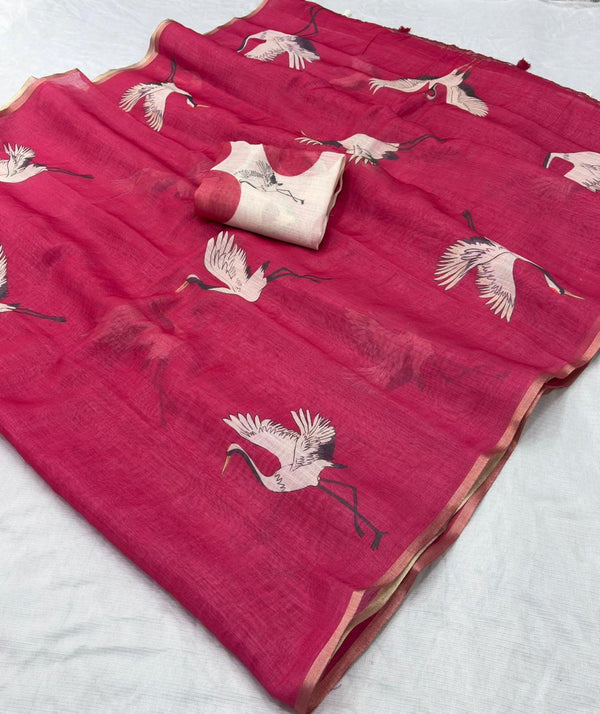 Linen Cotton Saree with Gold Jari Border