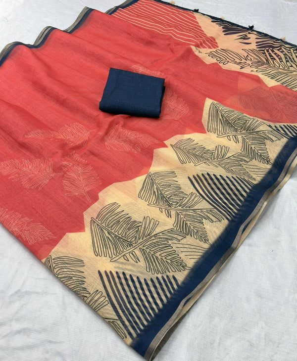 Linen Cotton Gold Jari Border Saree