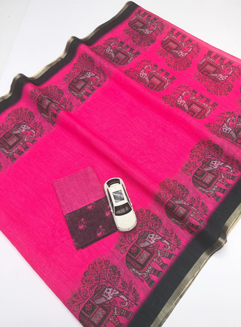 Gold Jari Linen Cotton Ethnic Saree