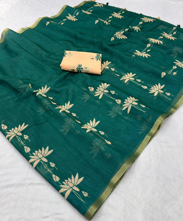 Linen Cotton Gold Jari Border Saree