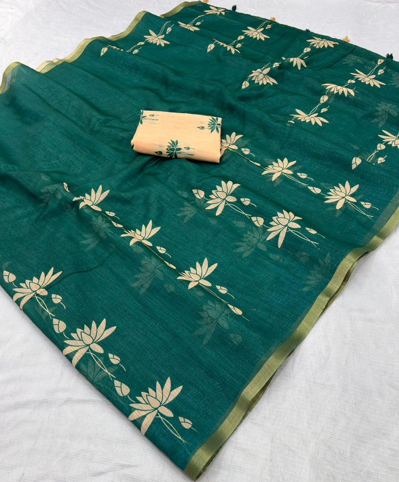 Linen Cotton Gold Jari Border Saree