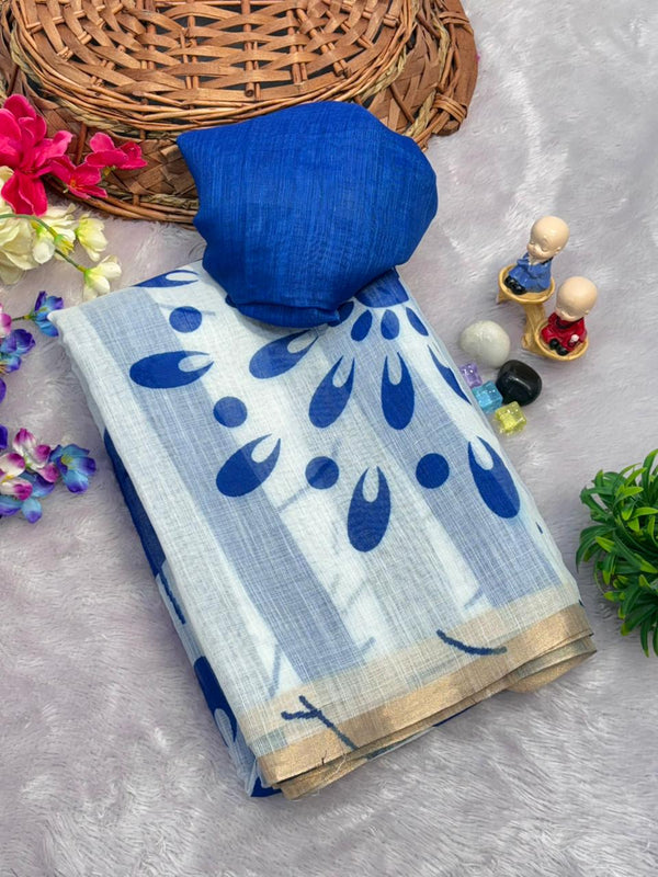 Gold Jari Linen Cotton Ethnic Saree