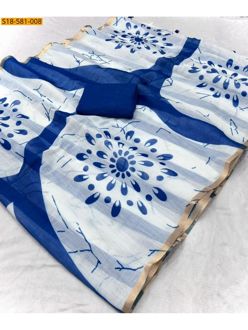 Linen Cotton Gold Jari Border Saree