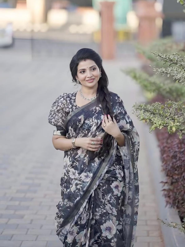 Gold Jari Linen Cotton Ethnic Saree