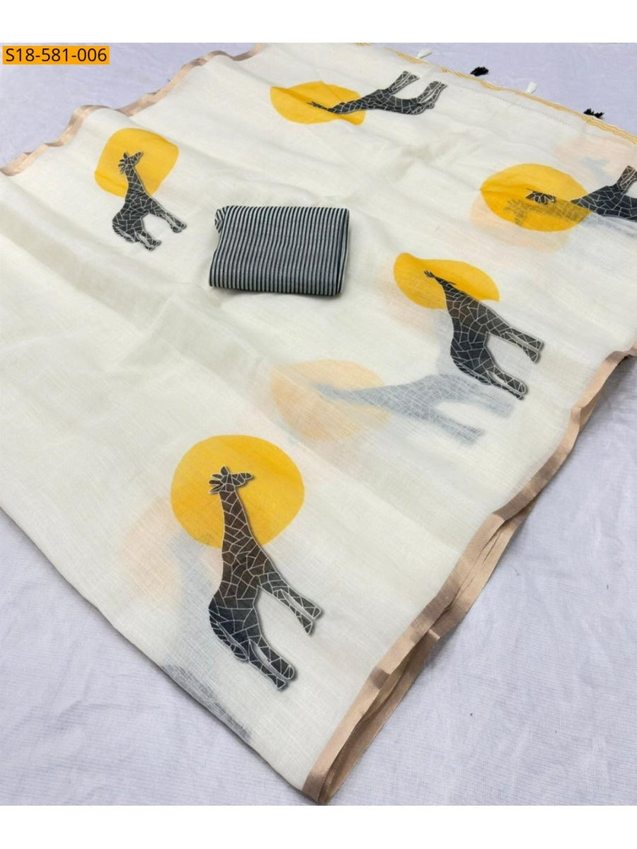 Linen Cotton Gold Jari Border Saree