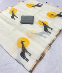 Gold Jari Linen Cotton Ethnic Saree