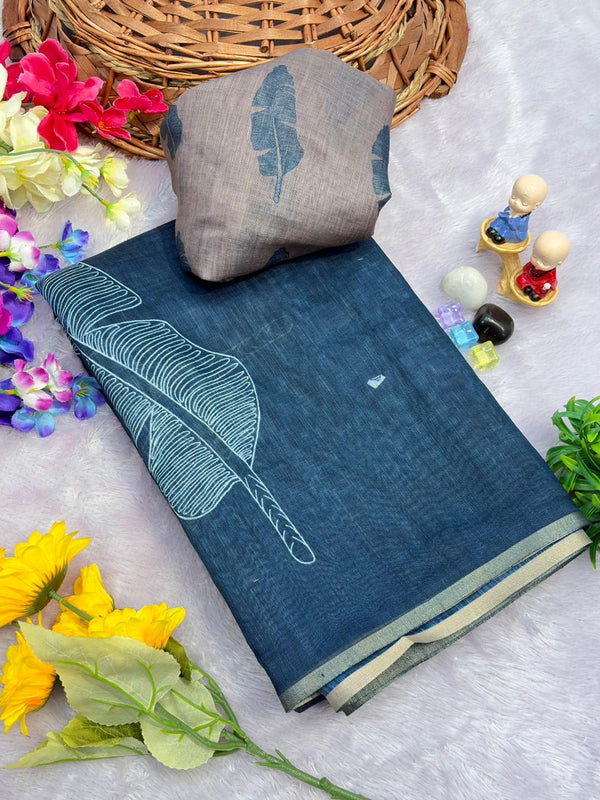 Gold Jari Linen Cotton Ethnic Saree