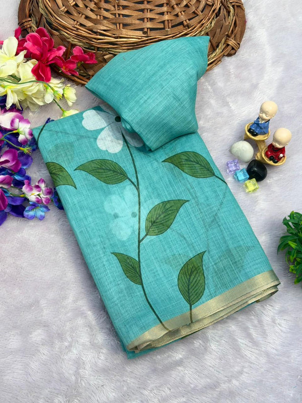 Gold Jari Linen Cotton Ethnic Saree