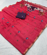 Linen Cotton Gold Jari Border Saree