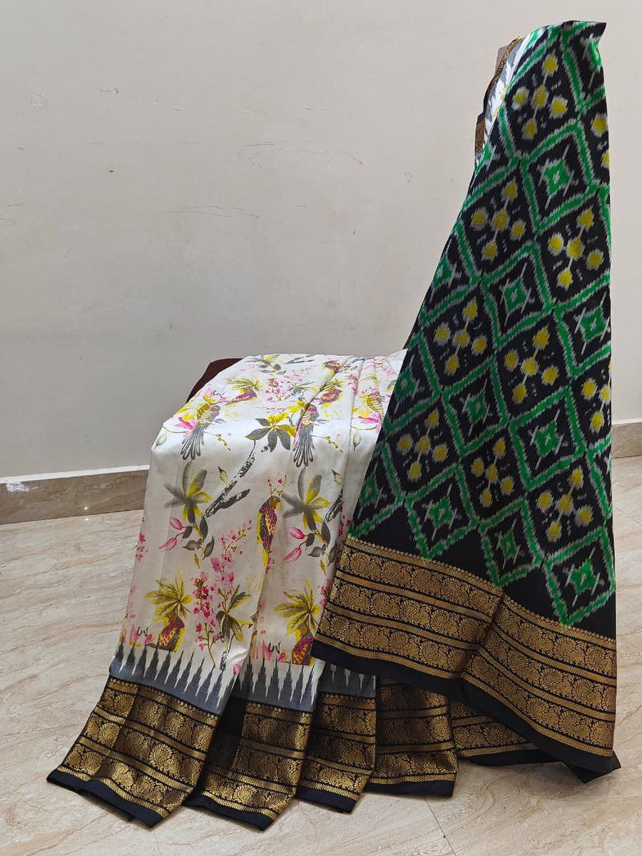 Peacock Weave Print Ethnic Saree