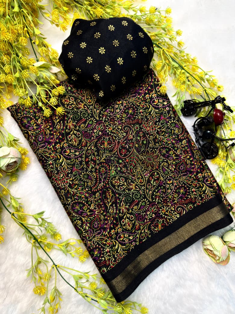 Ajrakh Geometric Print Saree