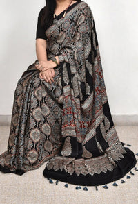 Black Ajrakh Modal Silk Saree - alternate view