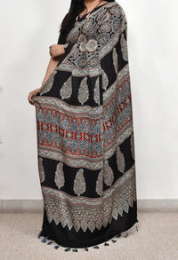 Black Ajrakh Modal Silk Saree - alternate view